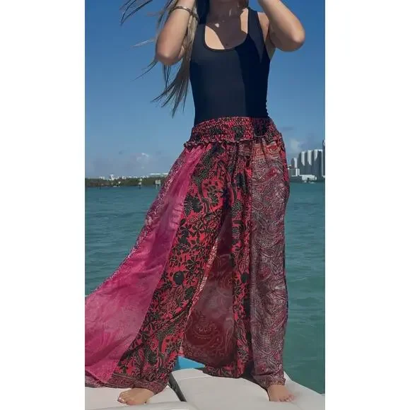 Mixed-print wide-leg trousers- One Size - Picture 2 of 6